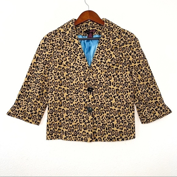 Willi Smith vintage cheetah animal print 3/4 sleeves blazer jacket size 8 - Picture 9 of 9